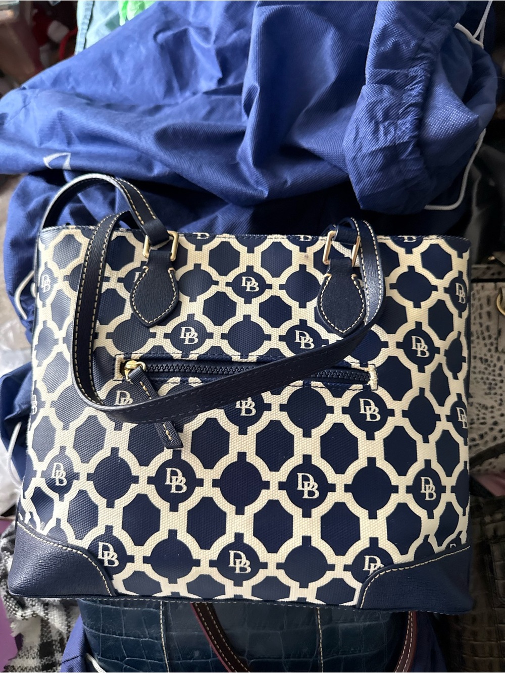 DOONEY Navy and Cream Patterned Tote Bag